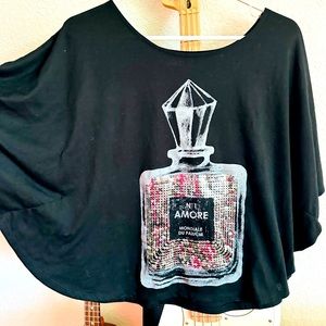 No. 1 Amore Black & Silver & Sequin Perfume Bottle Shirt Blouse